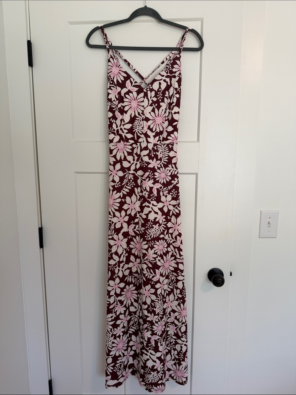 Market & Spruce Burgundy Maxi Dress with Pink Floral Print